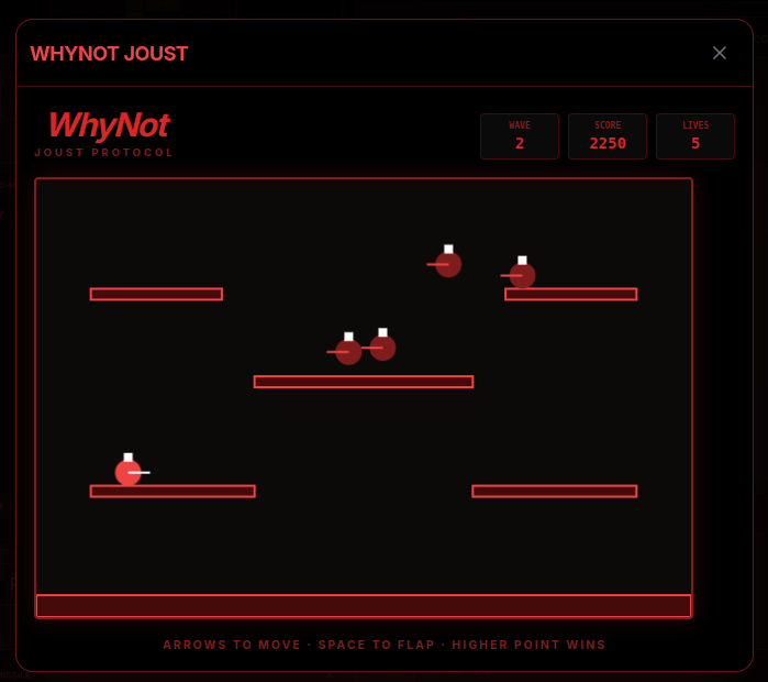 WhyNot Joust – move, flap, and defeat enemy riders.