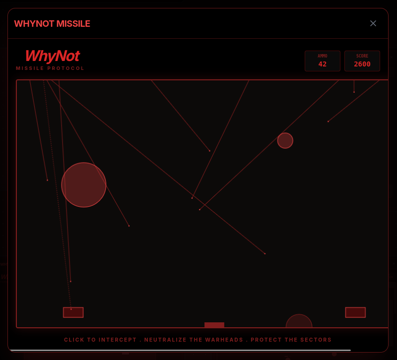 WhyNot Missile – click to intercept warheads and protect the sectors.