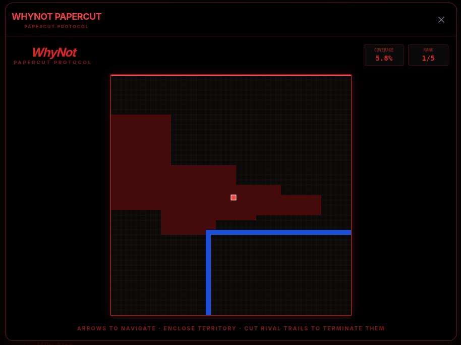 WhyNot Papercut – WASD to move; enclose territory and cut rival trails.