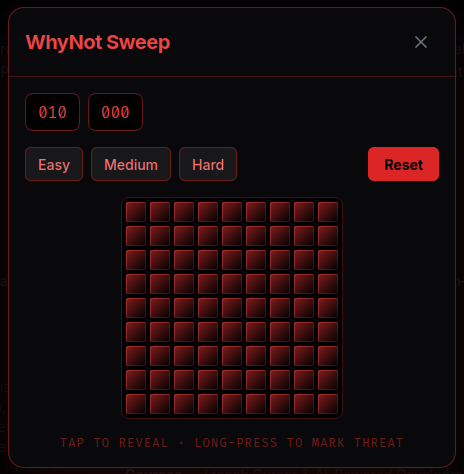 WhyNot Sweep – minesweeper game: tap to reveal, long-press to mark threat